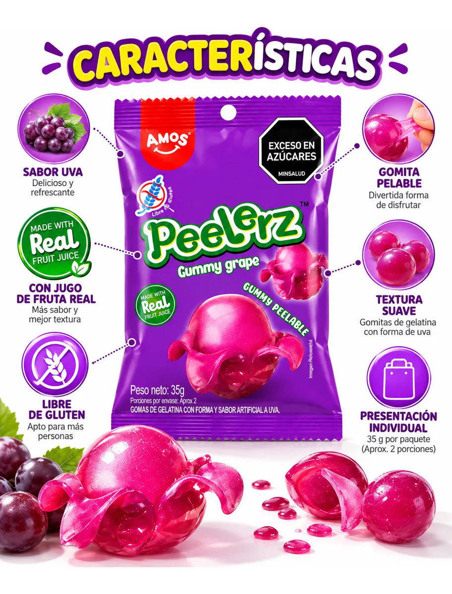 Gomitas Peelerz Uva Pelables X 35gr X 1u Sin Gluten Amos
