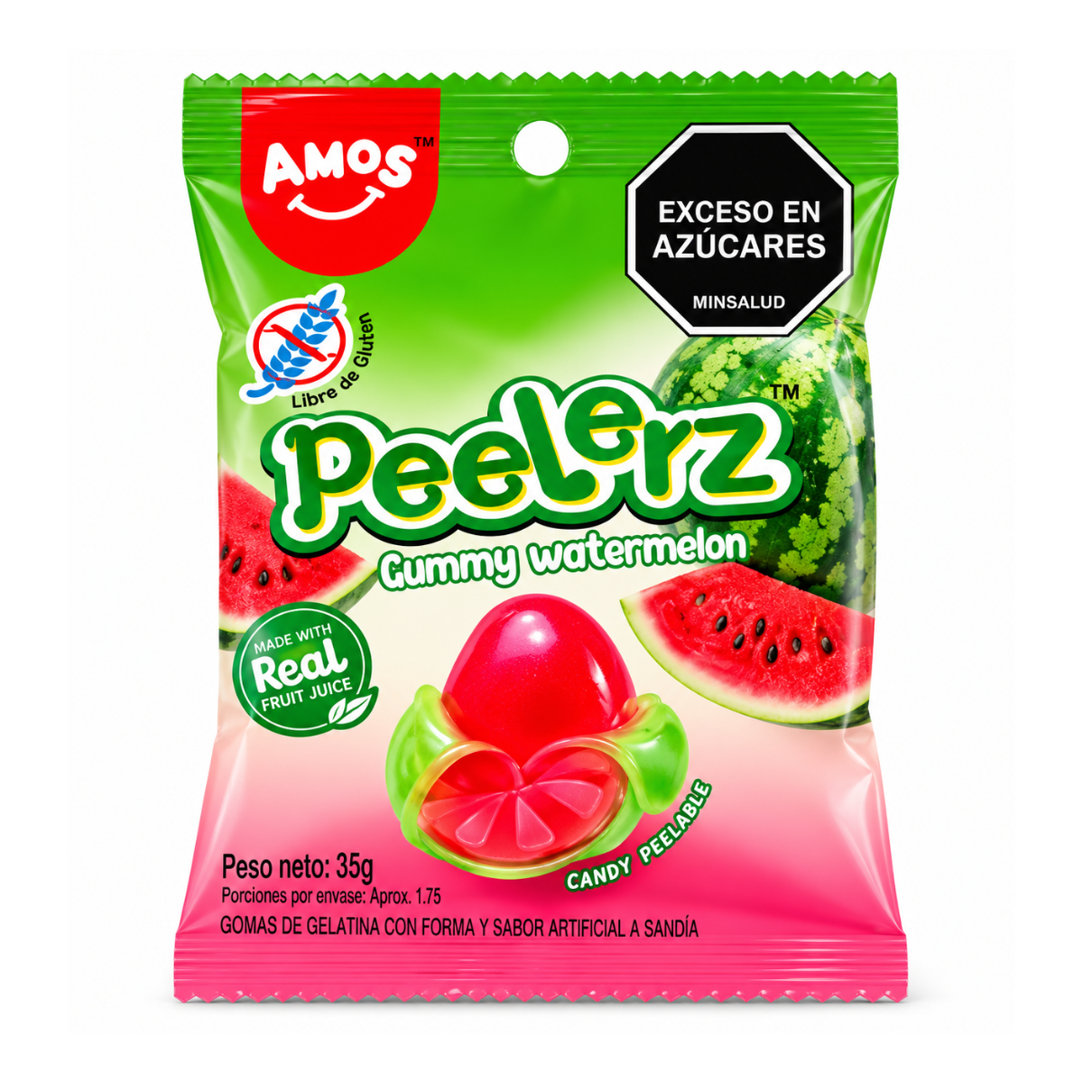 Gomitas Peelerz Sandia Pelables X 35gr X 1u Sin Gluten Amos