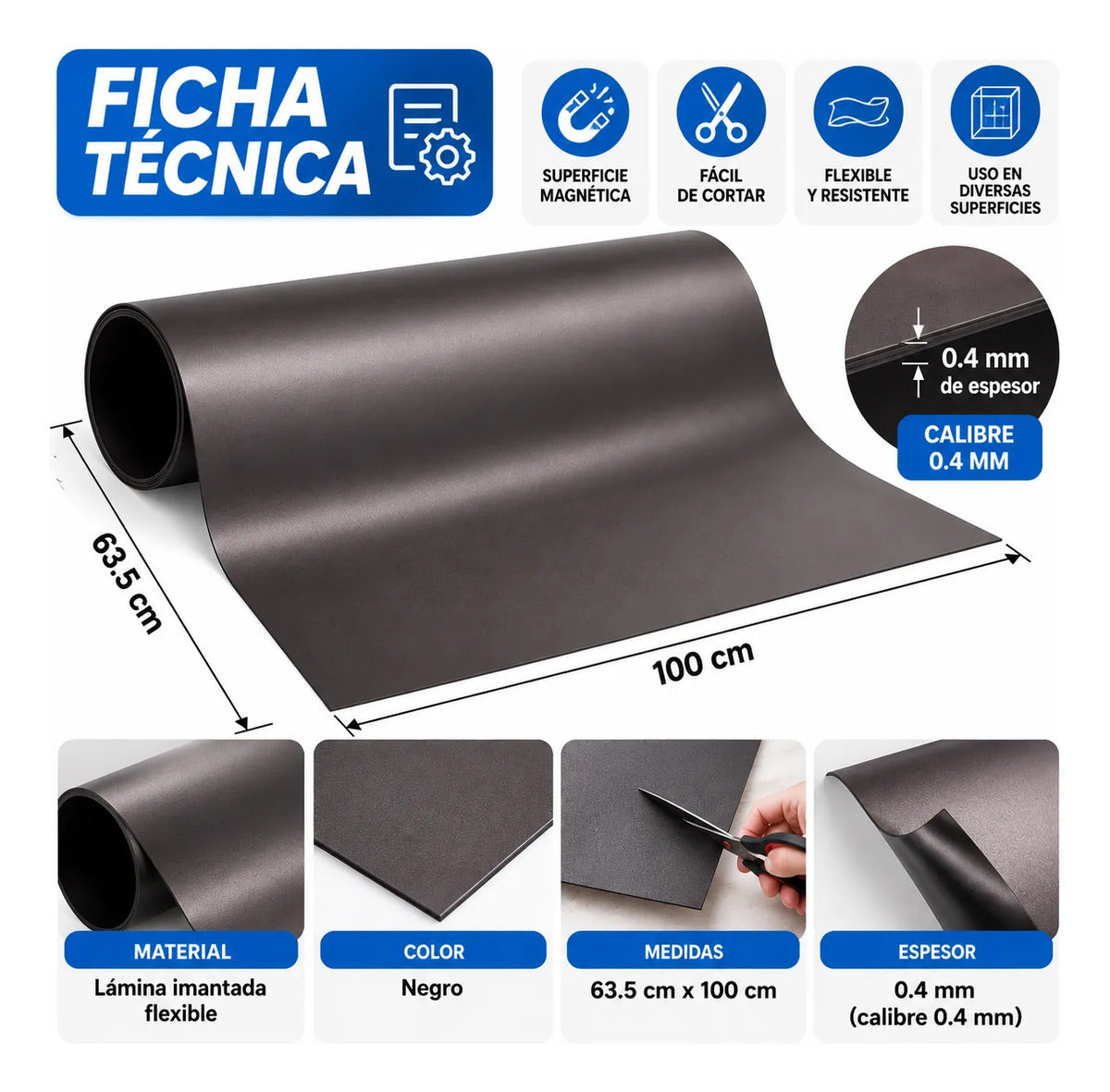 Lamina Magnetica Imanada 1 Metro X 62 Cm Calibre 0.4 Mm
