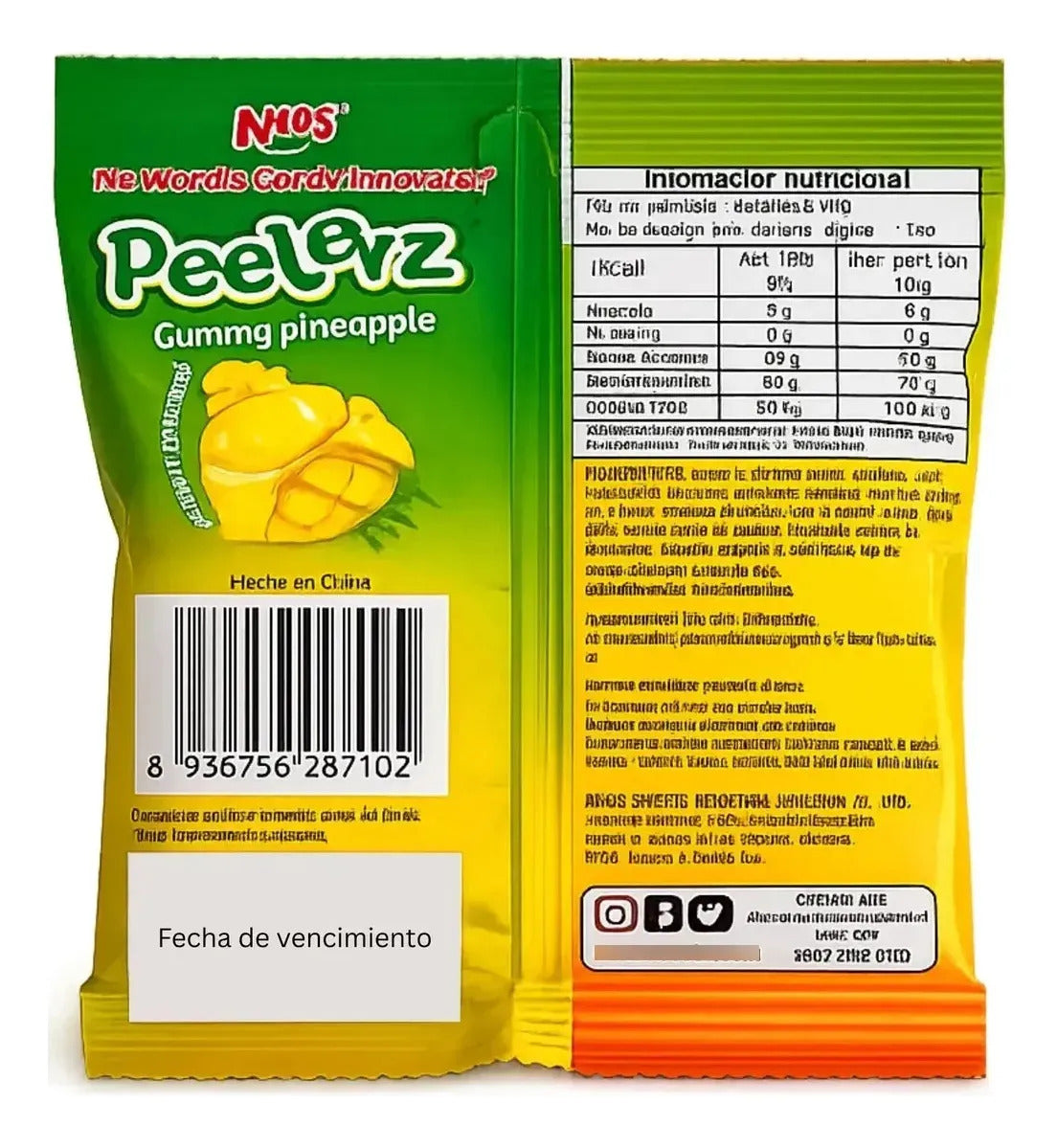 Gomitas Peelerz Piña Pelables X 35gr X 1u Sin Gluten Amos