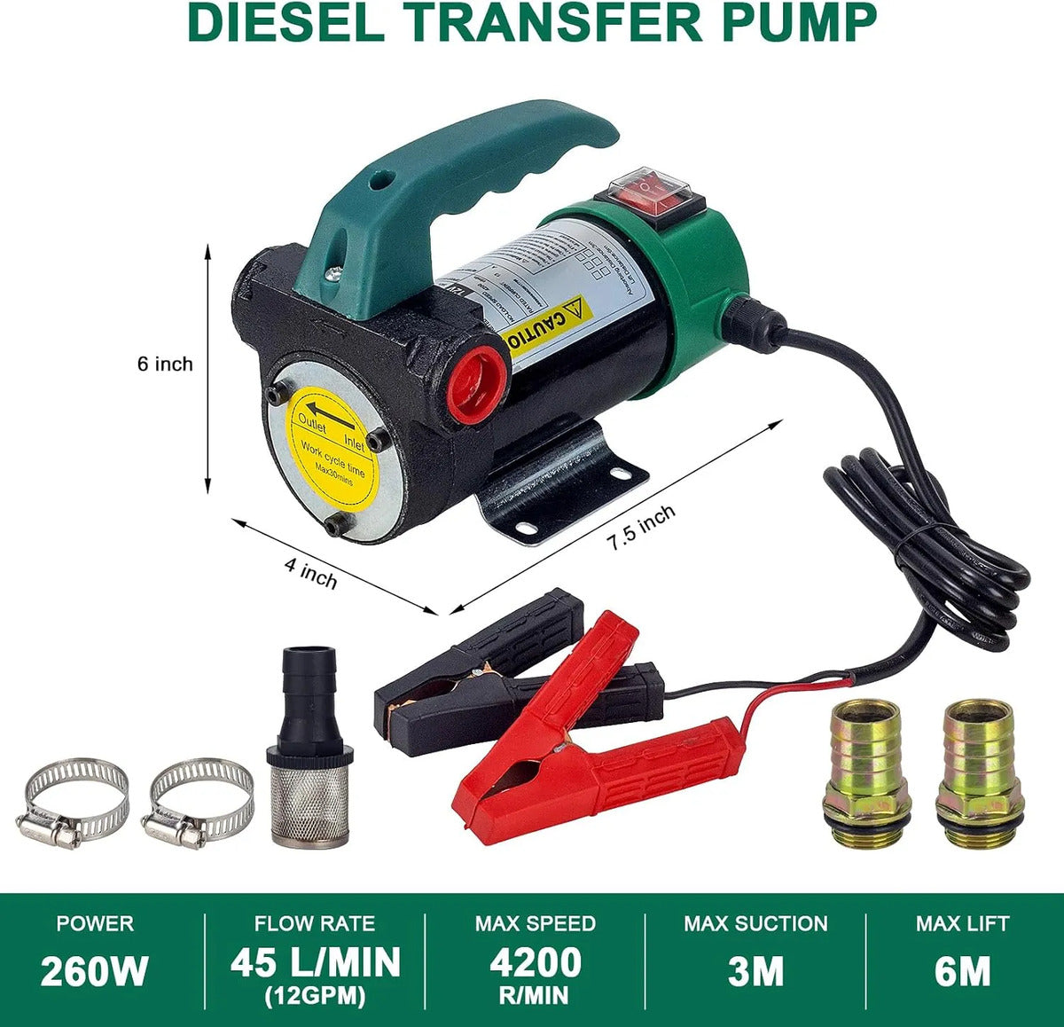 Bomba Transferencia Diesel 12v 260w Combustible 45 L/min