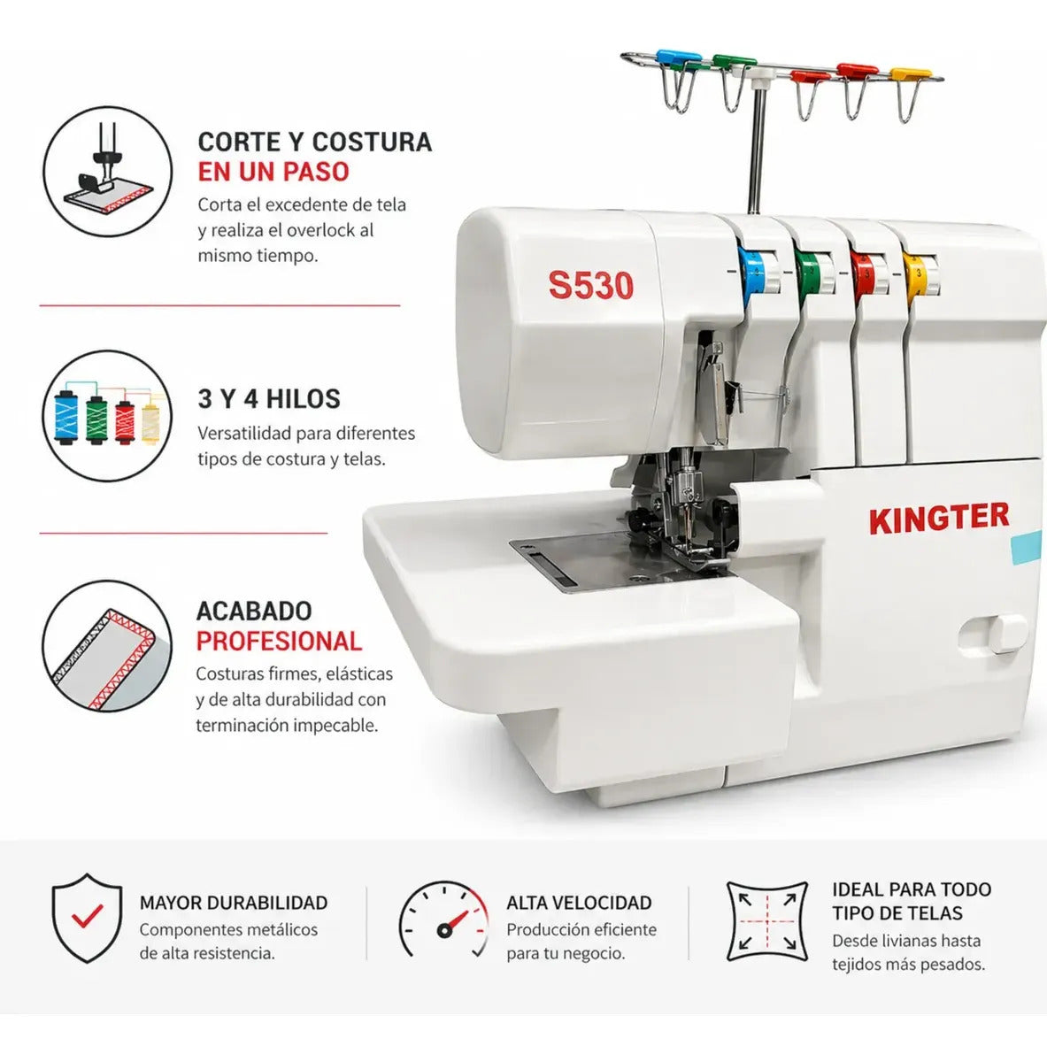 Fileteadora Kingter Overlock Profesional Refuerzo S530