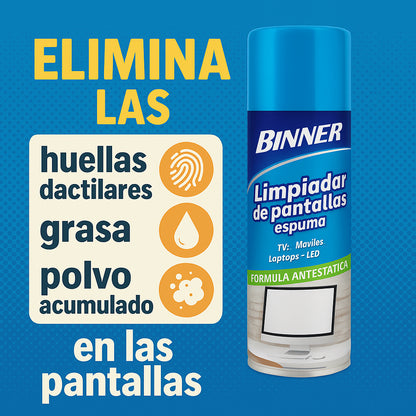 Limpiador De Pantallas Binner Lcd Y Plasmas En Espuma 240ml