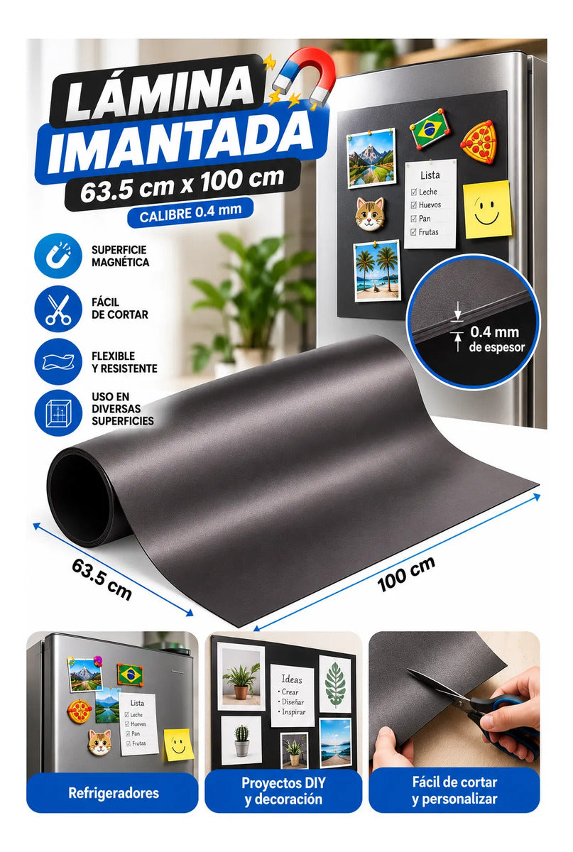 Lamina Magnetica Imanada 1 Metro X 62 Cm Calibre 0.4 Mm
