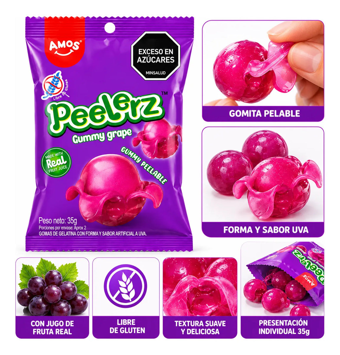 Gomitas Peelerz Uva Pelables X 35gr X 1u Sin Gluten Amos