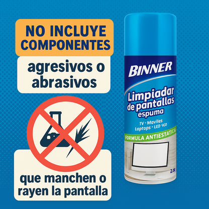 Limpiador De Pantallas Binner Lcd Y Plasmas En Espuma 240ml