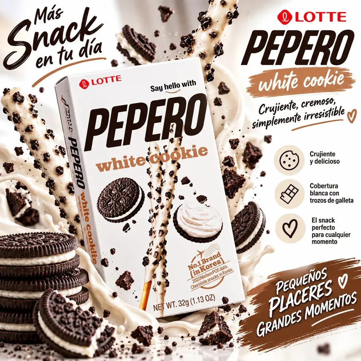 Galletas Coreanas Pepero Cookies And Cream Y Almendras X2und