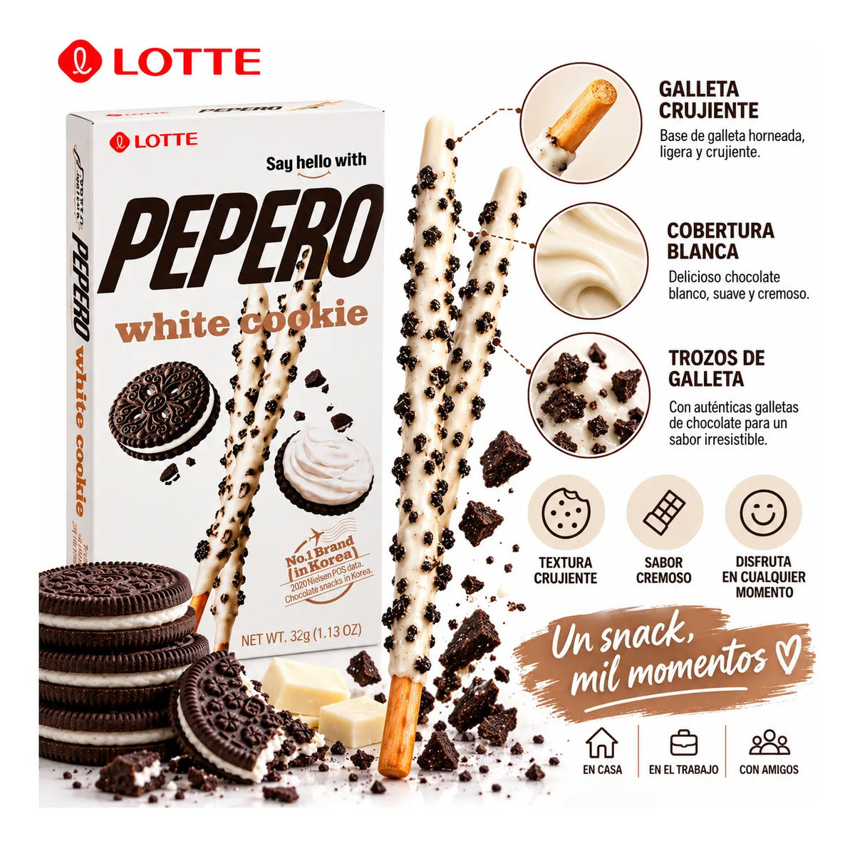 Galletas Coreanas Importadas Pepero Cookies And Cream