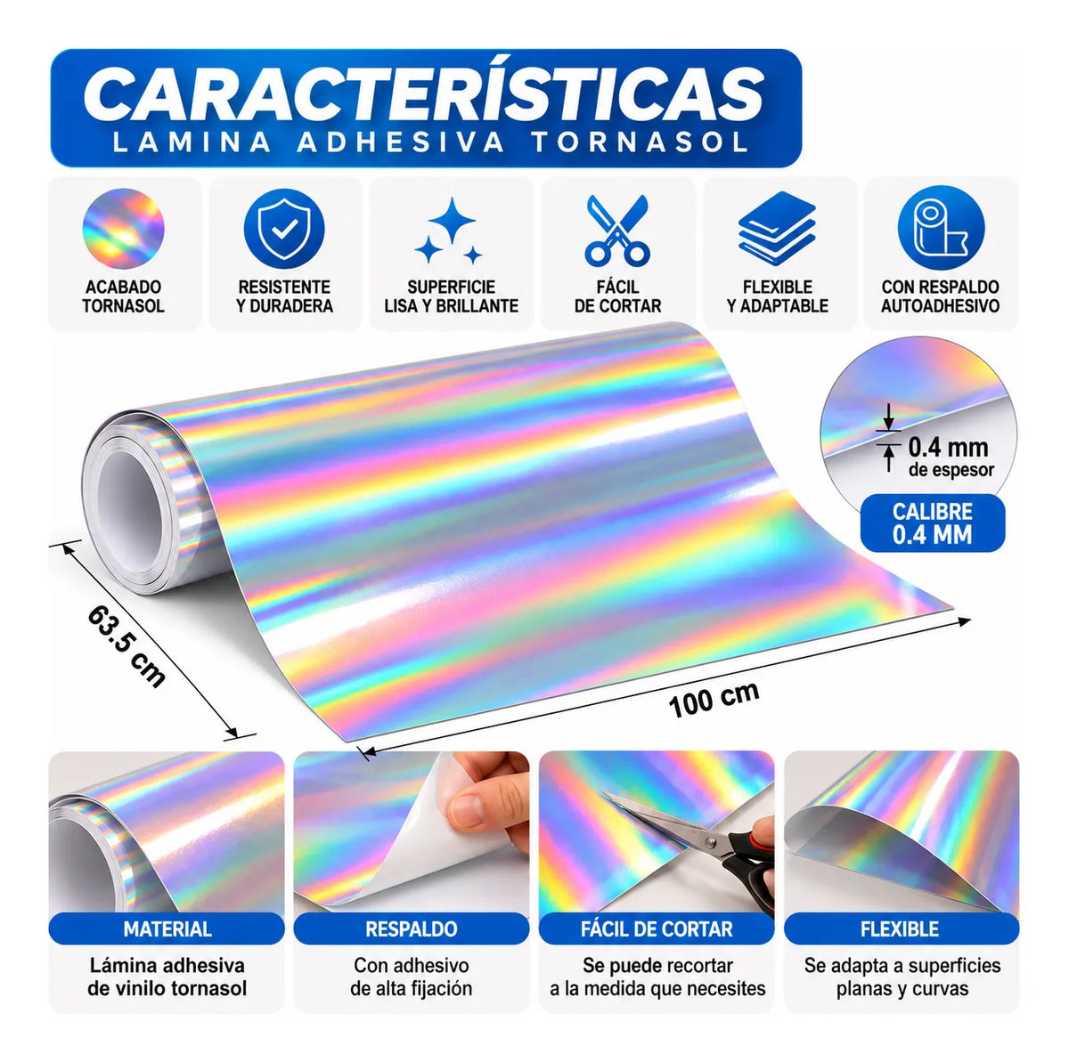Vinilo Adhesivo 60cm X 1 Mts Plotter Tornasol