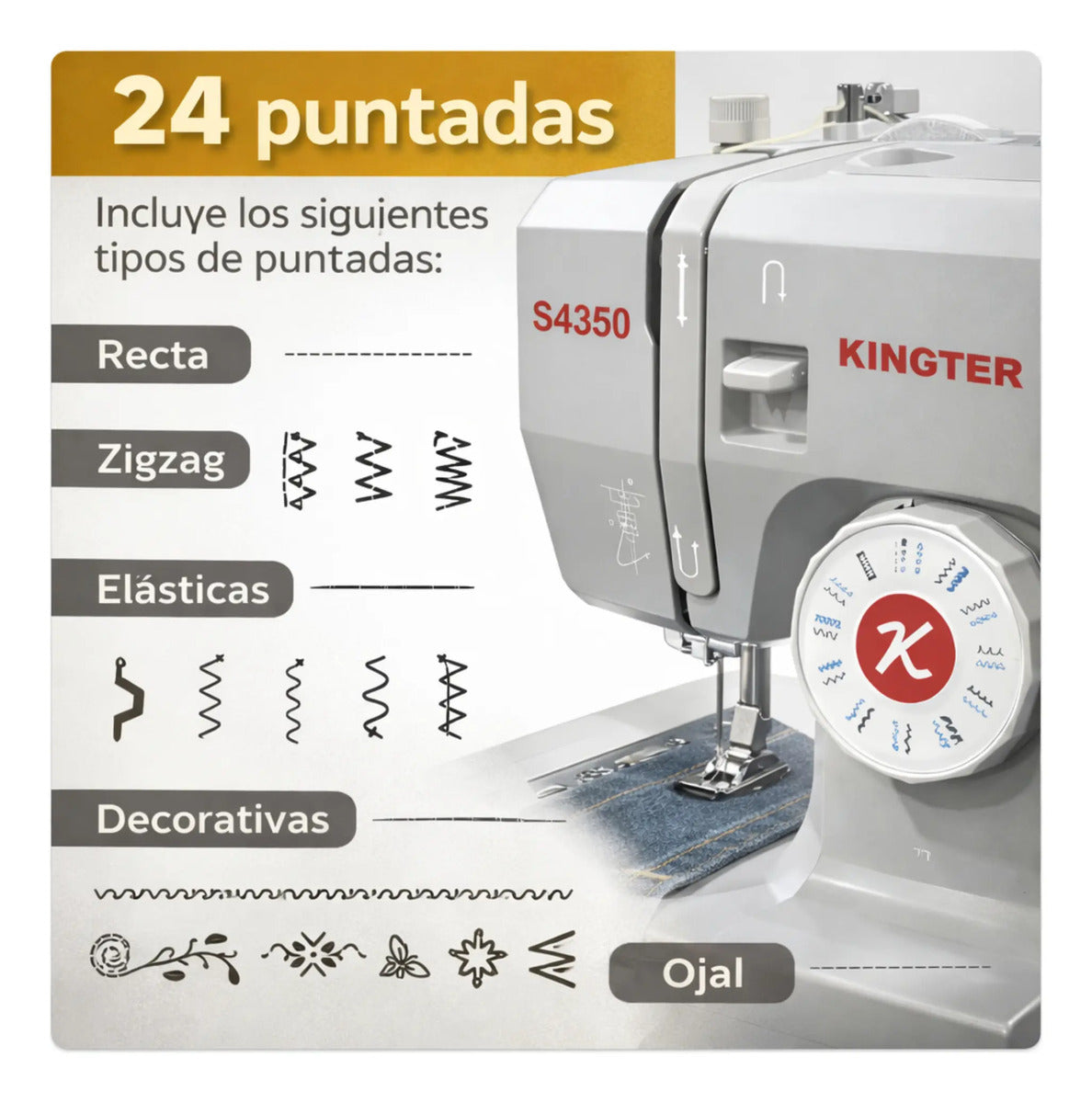 Máquina Kingter Heavy Duty Potente 24 Puntadas Gris 110v